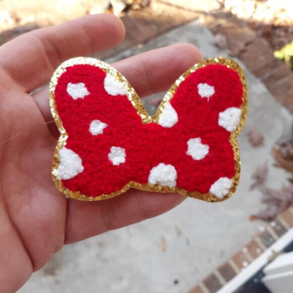 Chenille Mouse Head & Castle Patches, Iron on Patches for Clothing - Gold Trim - Picture 2 of 8